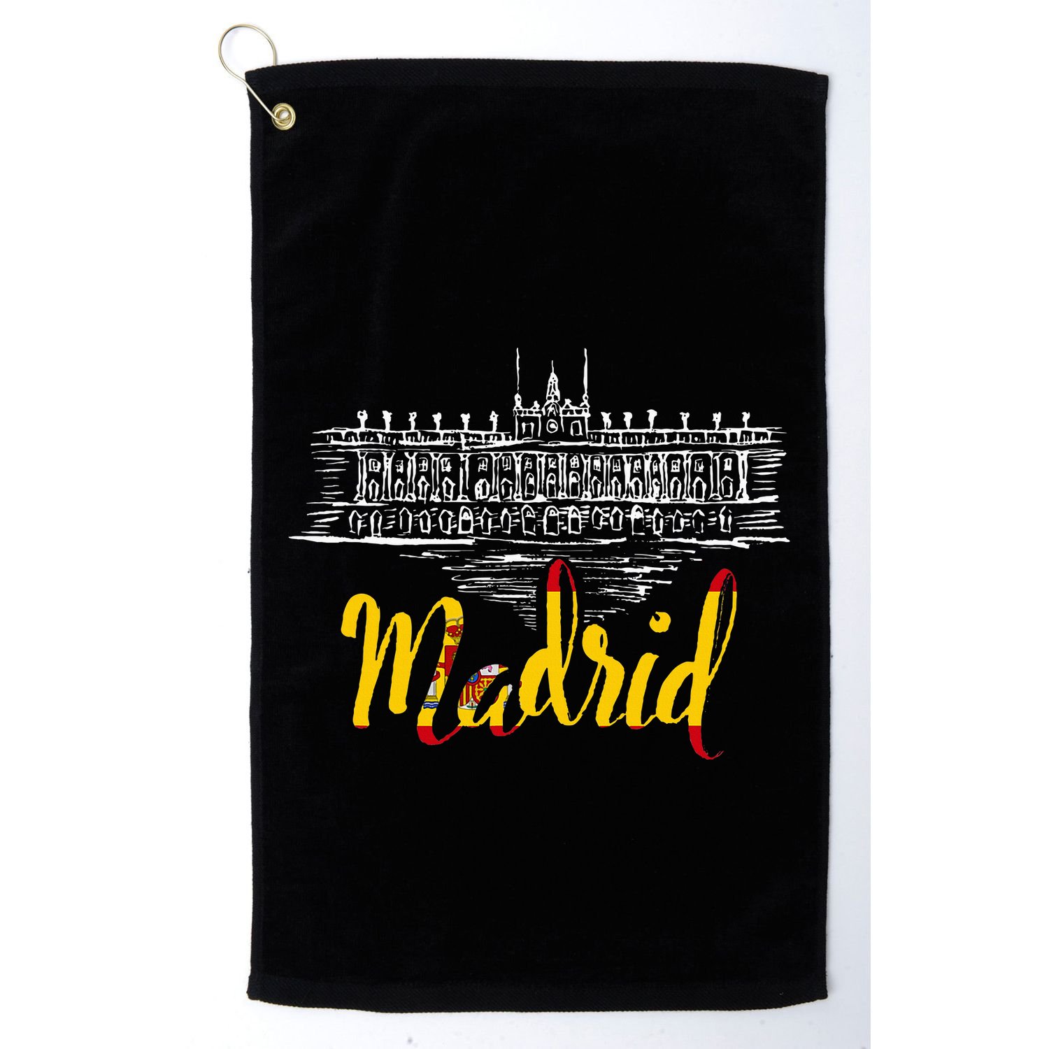 Vintage Royal Palace In Madrid With Spain Flag Golf Towel