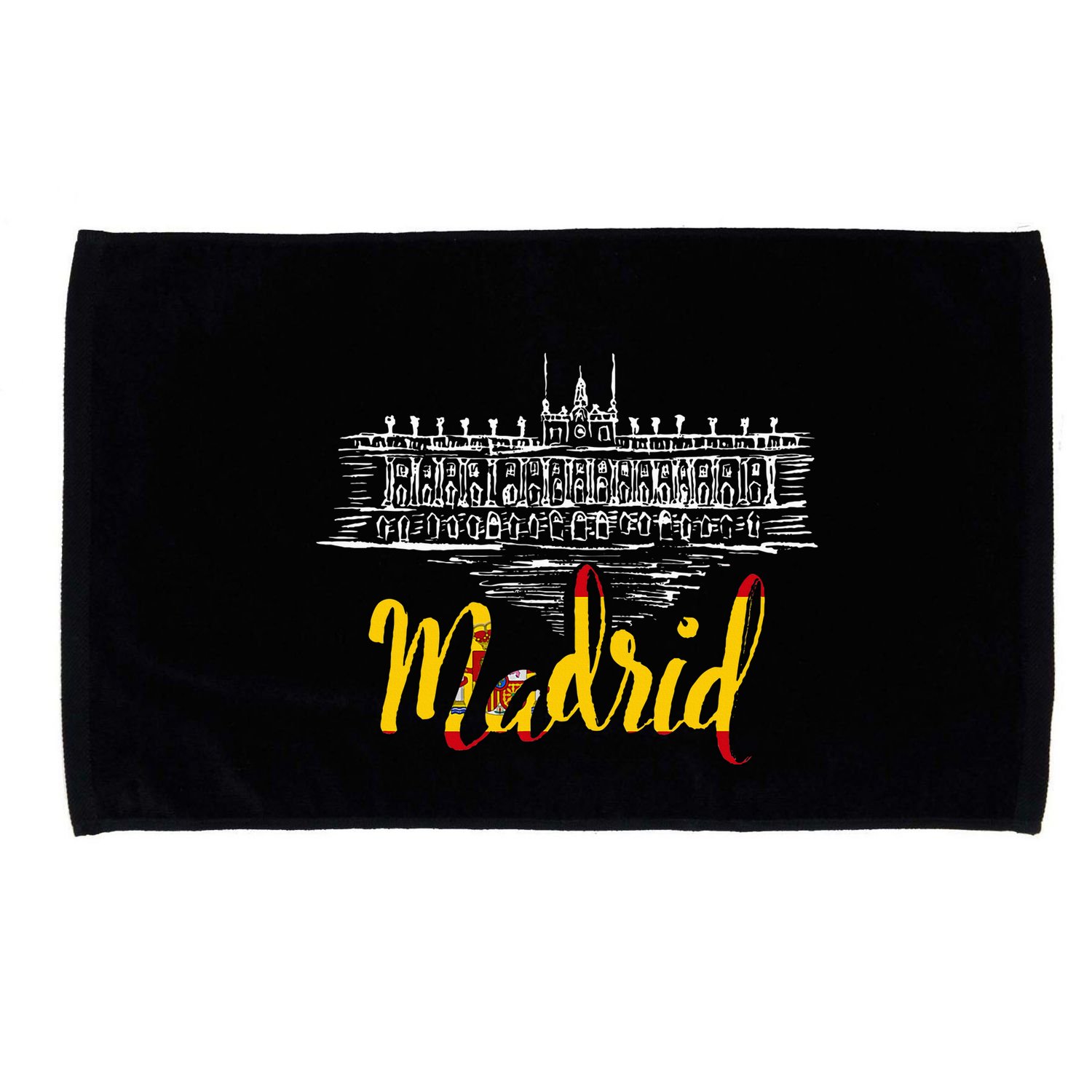 Vintage Royal Palace In Madrid With Spain Flag Microfiber Hand Towel