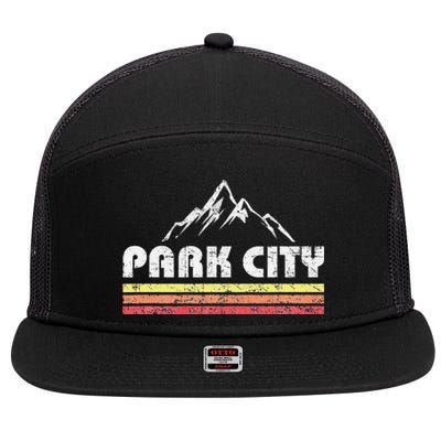 Vintage Retro Park City Utah Mountain Faded Bars Ski Sports 7 Panel Mesh Trucker Snapback Hat