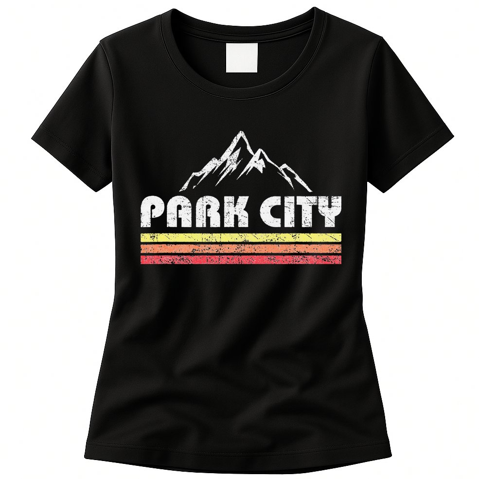 Vintage Retro Park City Utah Mountain Faded Bars Ski Sports Womens T-Shirt
