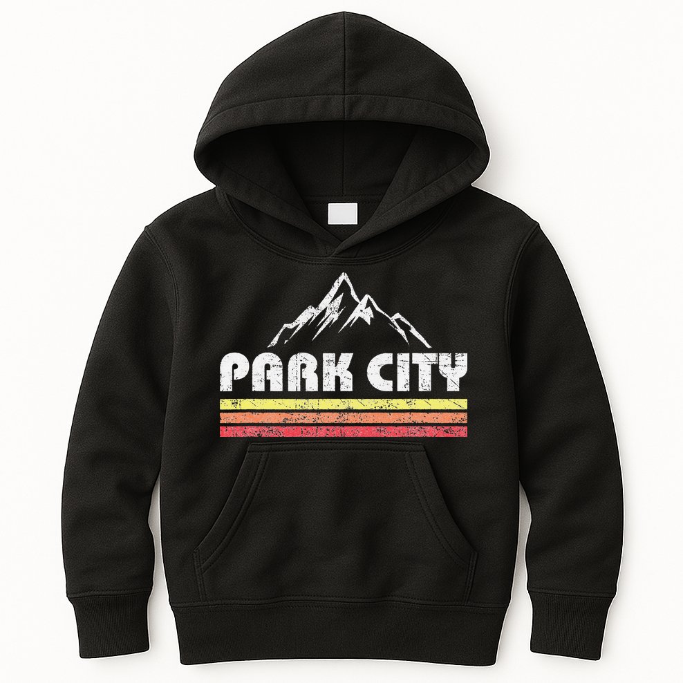 Vintage Retro Park City Utah Mountain Faded Bars Ski Sports Kids Hoodie