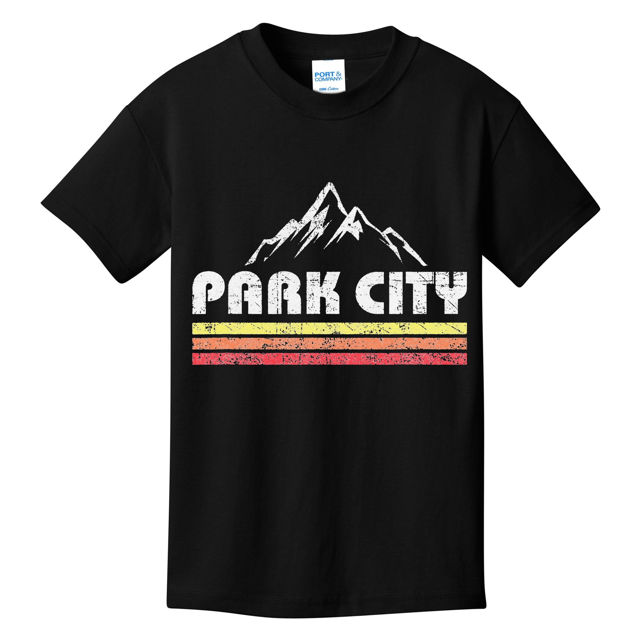Vintage Retro Park City Utah Mountain Faded Bars Ski Sports Kids T-Shirt