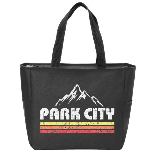 Vintage Retro Park City Utah Mountain Faded Bars Ski Sports Zip Tote Bag