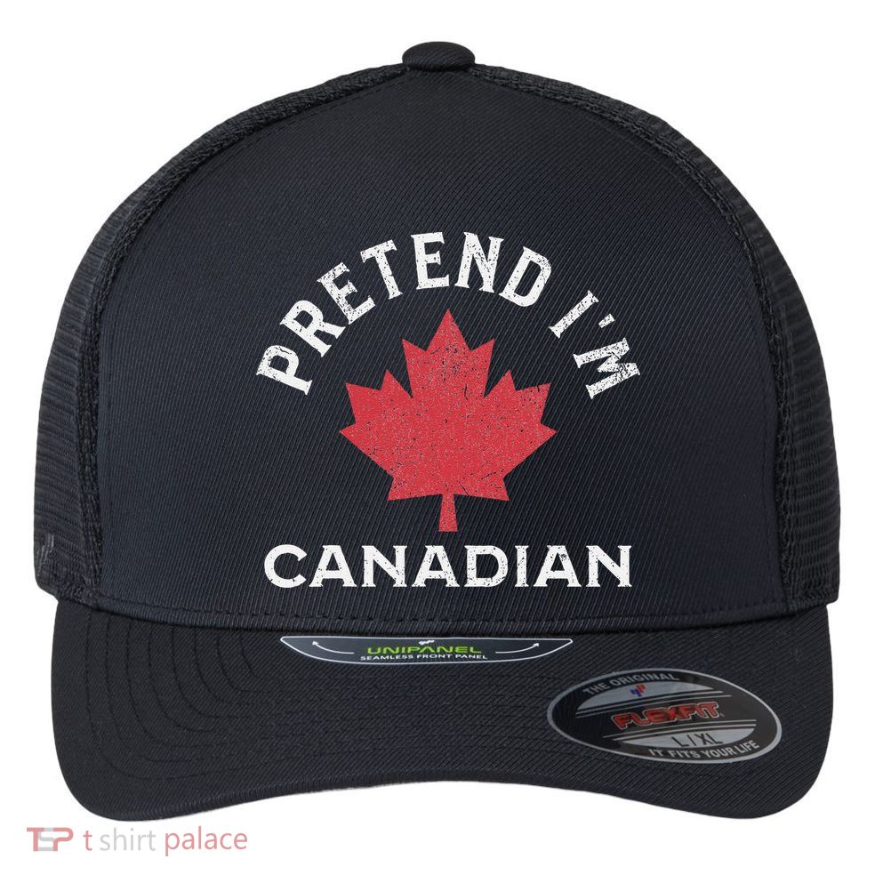 Vintage Retro Pretend Im Canadian Maple Leaf Canada Flag Flexfit Unipanel Trucker Cap