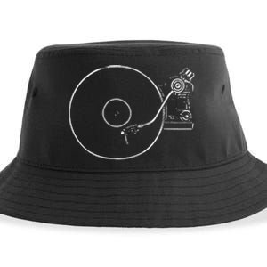 Vinyl Record Player Sketch Drawing Sustainable Bucket Hat