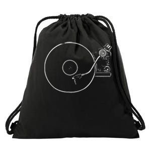 Vinyl Record Player Sketch Drawing Drawstring Bag