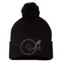 Vinyl Record Player Sketch Drawing Pom Pom 12in Knit Beanie