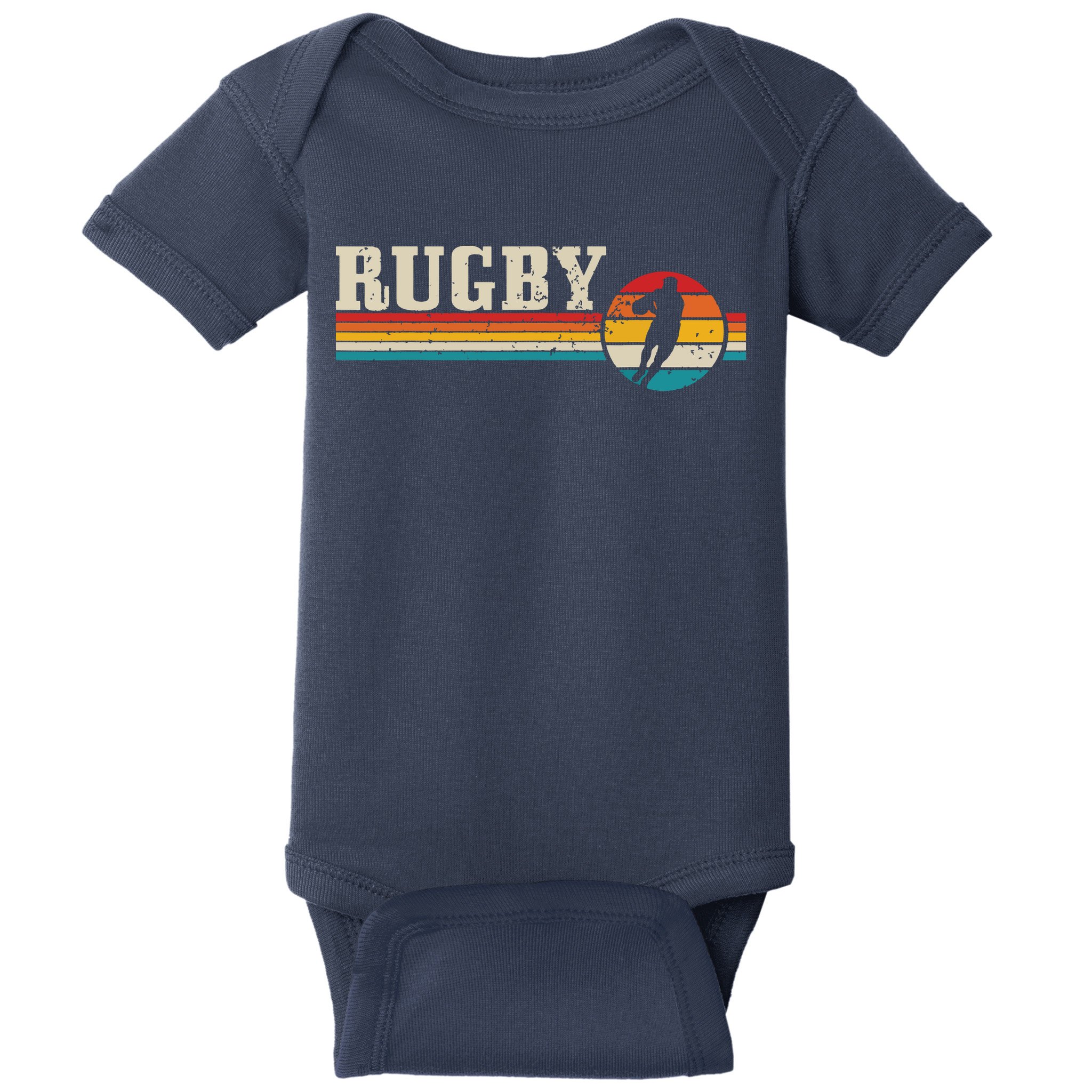 Vintage Rugby Player Sports Retro Men Boy Soccer Baby Bodysuit