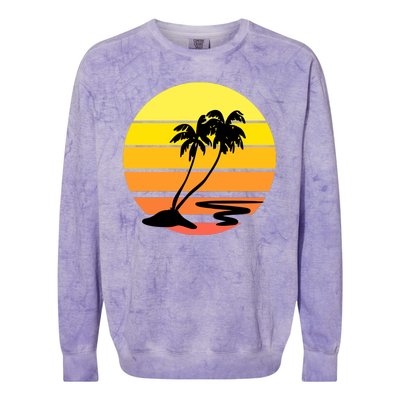 Vintage Retro Palm Tree Sunset Colorblast Crewneck Sweatshirt