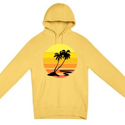 Vintage Retro Palm Tree Sunset Premium Pullover Hoodie