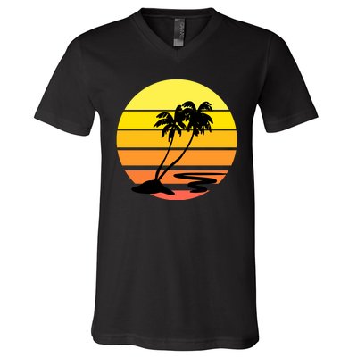 Vintage Retro Palm Tree Sunset V-Neck T-Shirt