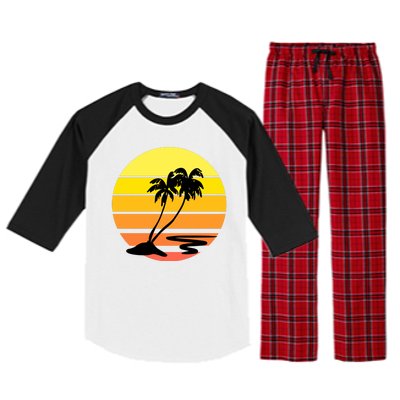 Vintage Retro Palm Tree Sunset Raglan Sleeve Pajama Set