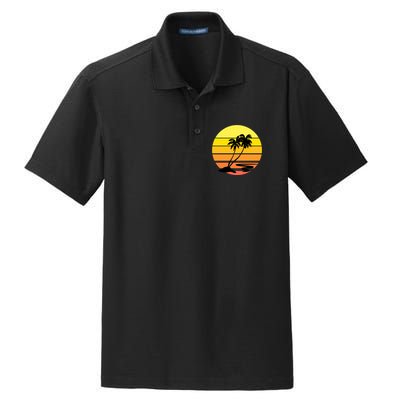 Vintage Retro Palm Tree Sunset Dry Zone Grid Polo