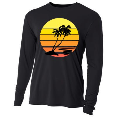 Vintage Retro Palm Tree Sunset Cooling Performance Long Sleeve Crew