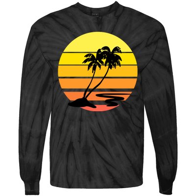 Vintage Retro Palm Tree Sunset Tie-Dye Long Sleeve Shirt