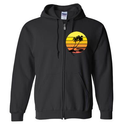 Vintage Retro Palm Tree Sunset Full Zip Hoodie