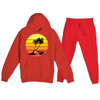 Vintage Retro Palm Tree Sunset Premium Hooded Sweatsuit Set