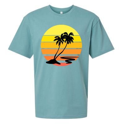 Vintage Retro Palm Tree Sunset Sueded Cloud Jersey T-Shirt