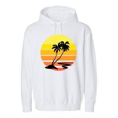 Vintage Retro Palm Tree Sunset Garment-Dyed Fleece Hoodie