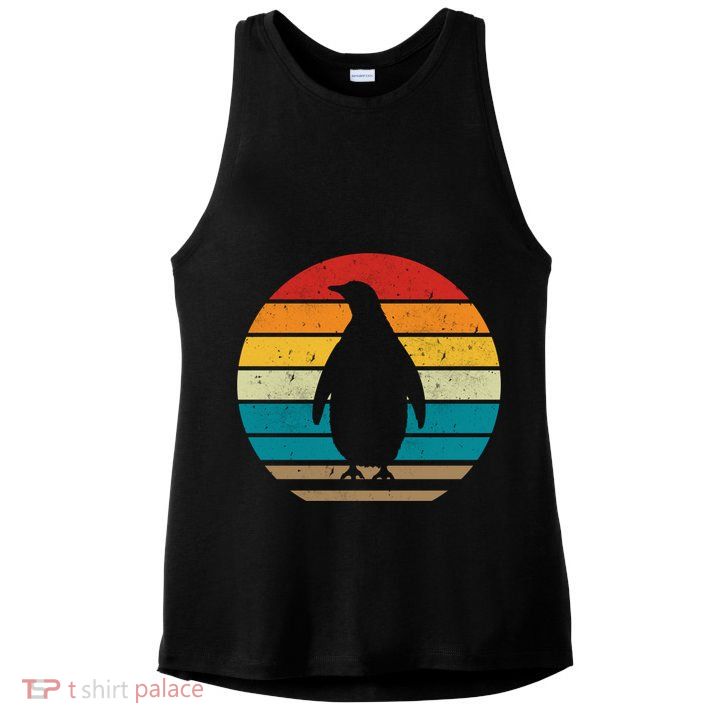 Vintage Retro Penguins Sunset 70s 80s 90s Penguins Party Gif Gift Ladies PosiCharge Tri-Blend Wicking Tank