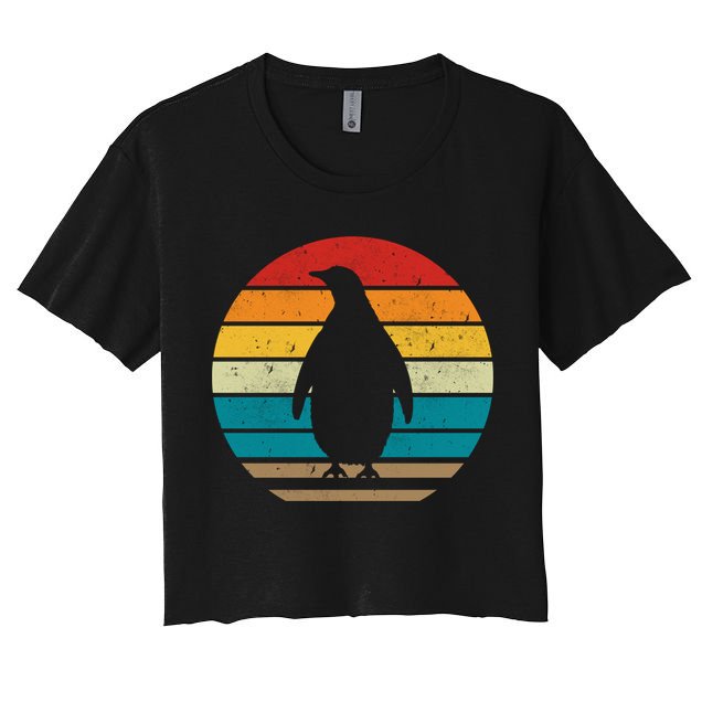 Vintage Retro Penguins Sunset 70s 80s 90s Penguins Party Gif Gift Crop Top