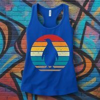 Vintage Retro Penguins Sunset 70s 80s 90s Penguins Party Gif Gift Womens Tank Top