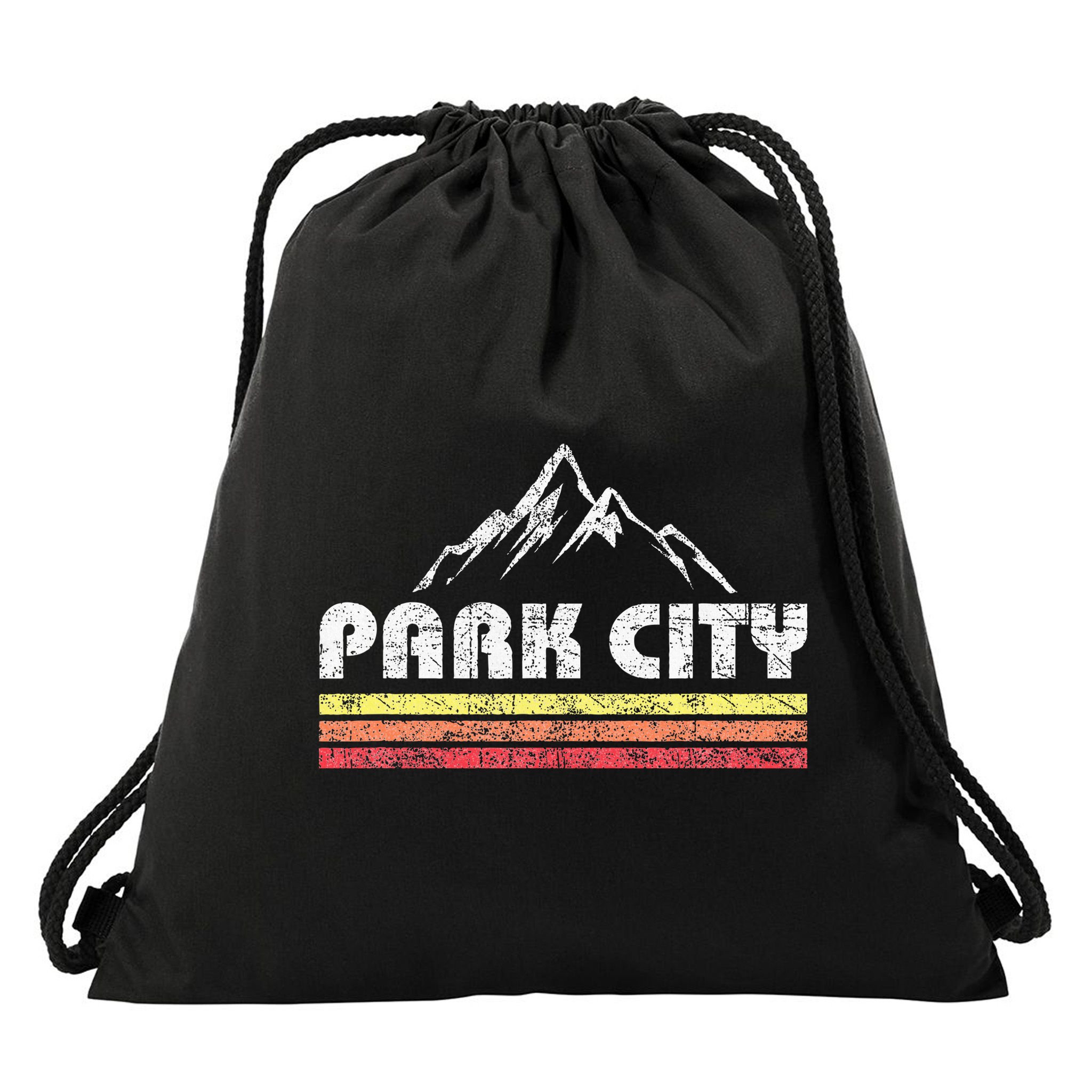 Vintage Retro Park City Utah Mountain Faded Bars Ski Sports Drawstring Bag