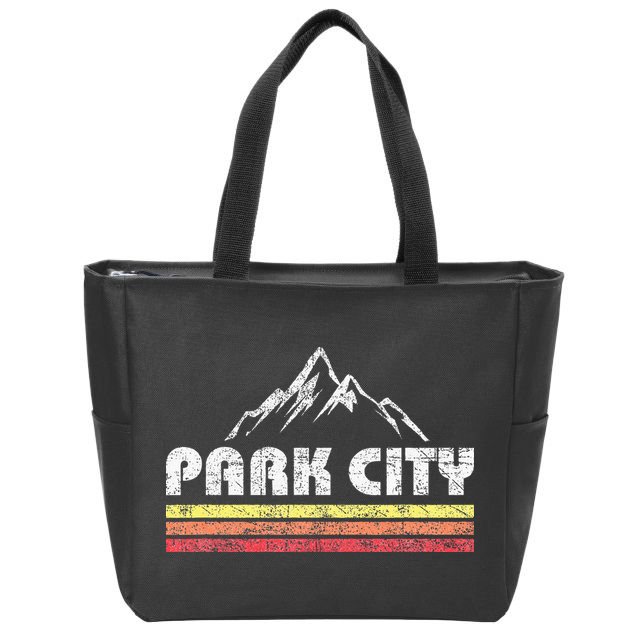 Vintage Retro Park City Utah Mountain Faded Bars Ski Sports Zip Tote Bag