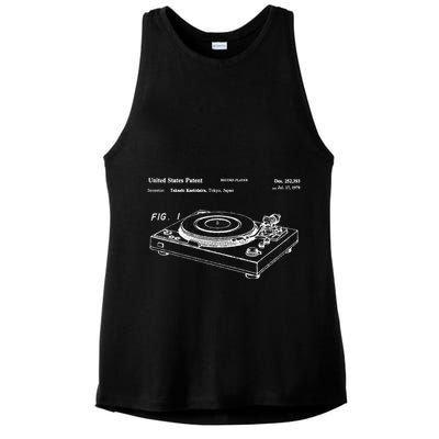 Vinyl Record Player Vintage Patent Blueprint Retro Dj Ladies PosiCharge Tri-Blend Wicking Tank