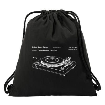 Vinyl Record Player Vintage Patent Blueprint Retro Dj Drawstring Bag