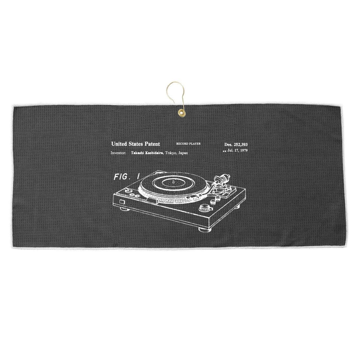 Vinyl Record Player Vintage Patent Blueprint Retro Dj Large Microfiber Waffle Golf Towel