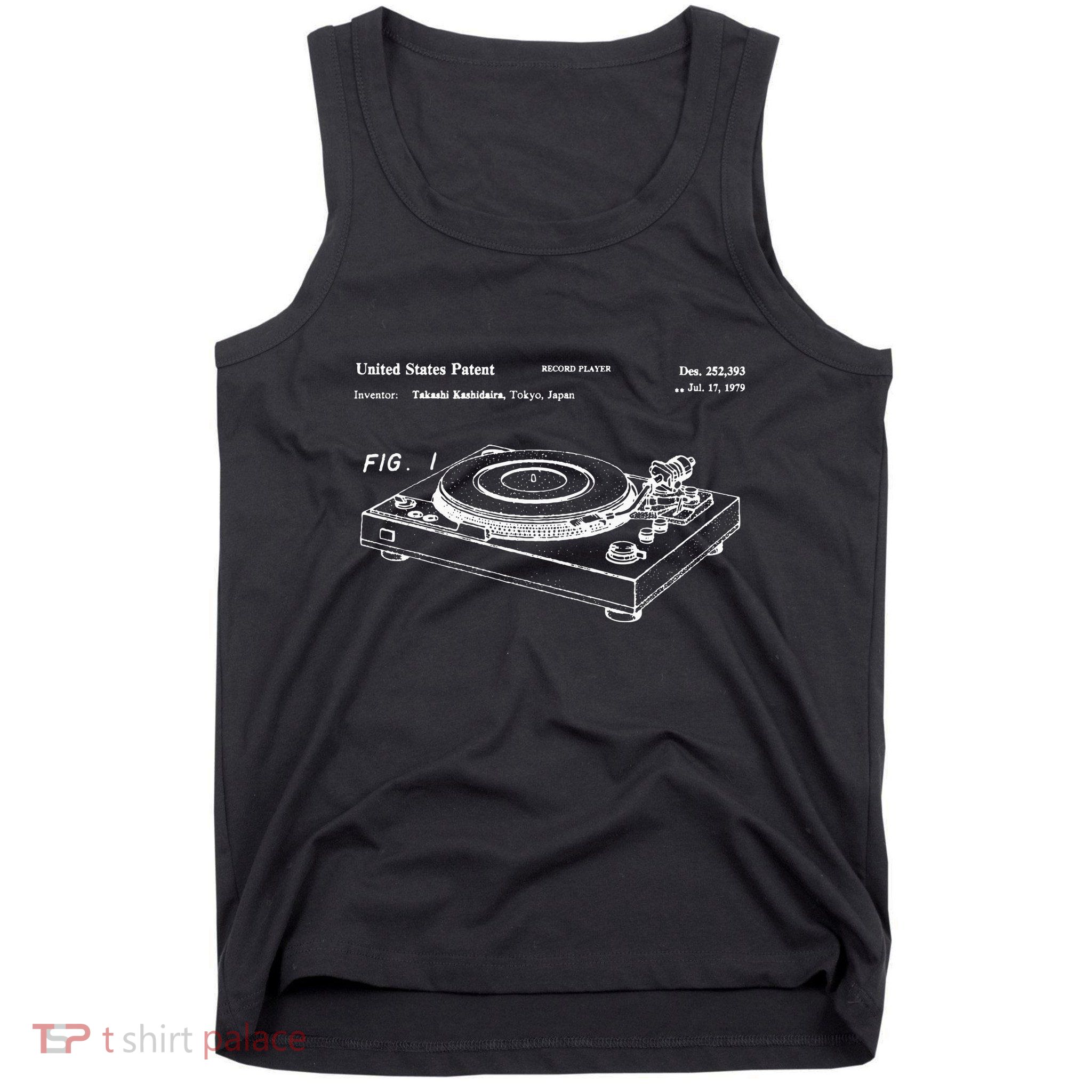 Vinyl Record Player Vintage Patent Blueprint Retro Dj Tank Top