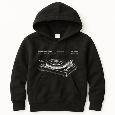 Vinyl Record Player Vintage Patent Blueprint Retro Dj Kids Hoodie