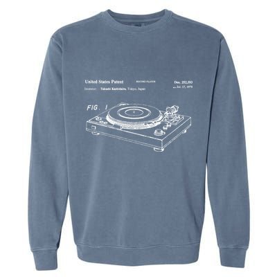 Vinyl Record Player Vintage Patent Blueprint Retro Dj Garment-Dyed Sweatshirt