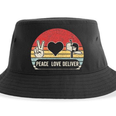 Vintage Retro Peace Love Deliver Post Box Cute Postal Worker Sustainable Bucket Hat