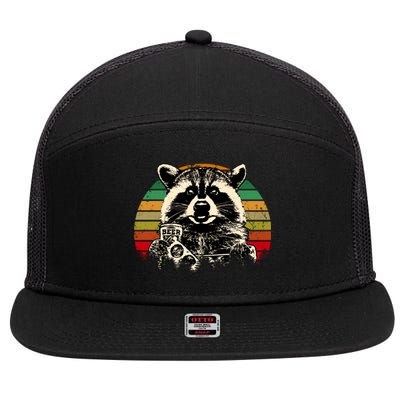 Vintage Raccoon Pizza And Beer 7 Panel Mesh Trucker Snapback Hat