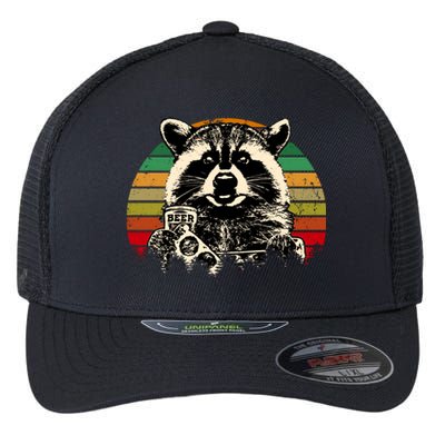 Vintage Raccoon Pizza And Beer Flexfit Unipanel Trucker Cap