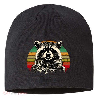 Vintage Raccoon Pizza And Beer Sustainable Beanie