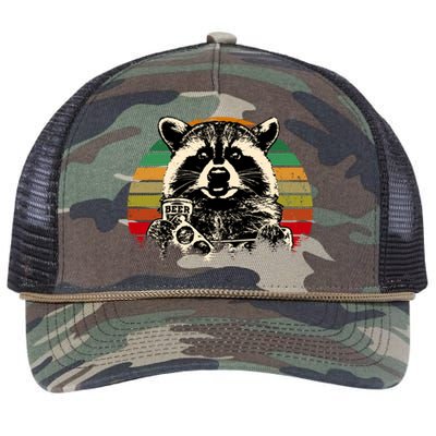 Vintage Raccoon Pizza And Beer Retro Rope Trucker Hat Cap