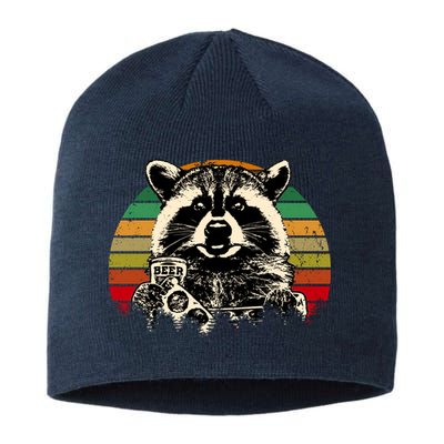 Vintage Raccoon Pizza And Beer Sustainable Beanie