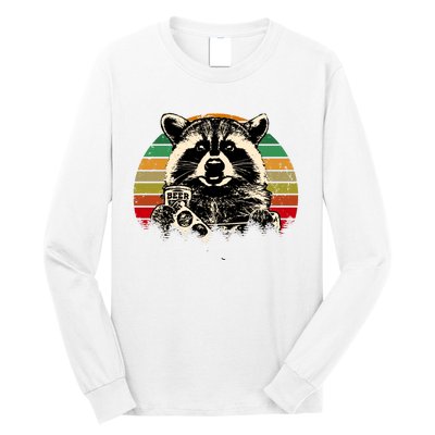 Vintage Raccoon Pizza And Beer Long Sleeve Shirt