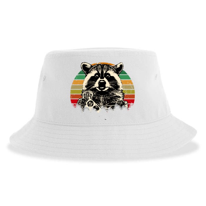 Vintage Raccoon Pizza And Beer Sustainable Bucket Hat