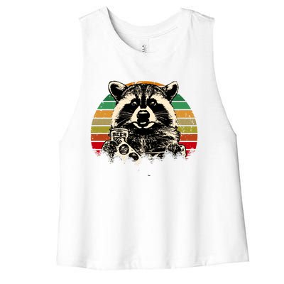 Vintage Raccoon Pizza And Beer Women's Racerback Cropped Tank