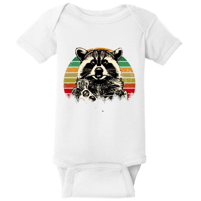 Vintage Raccoon Pizza And Beer Baby Bodysuit