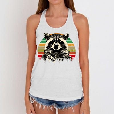 Vintage Raccoon Pizza And Beer Women's Knotted Racerback Tank