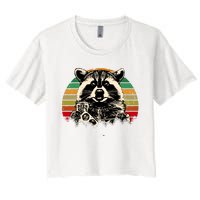 Vintage Raccoon Pizza And Beer Women's Crop Top Tee