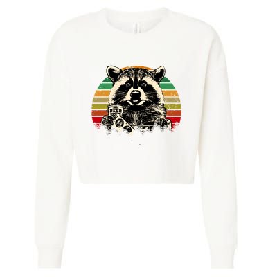 Vintage Raccoon Pizza And Beer Cropped Pullover Crew
