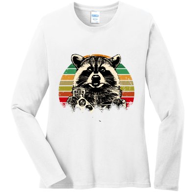Vintage Raccoon Pizza And Beer Ladies Long Sleeve Shirt