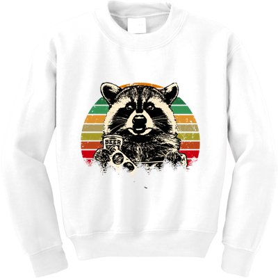 Vintage Raccoon Pizza And Beer Kids Sweatshirt