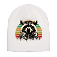 Vintage Raccoon Pizza And Beer Short Acrylic Beanie